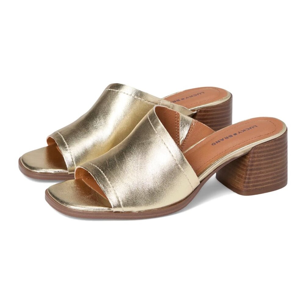 NEW Lucky Brand Jamira Asymmetrical Mule Color: Platino / Gold 8.5 Slip On